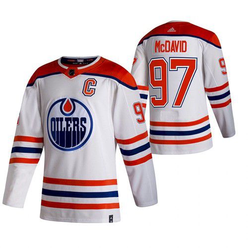 Men Edmonton Oilers #97 Mcdavid White NHL 2021 Reverse Retro jersey